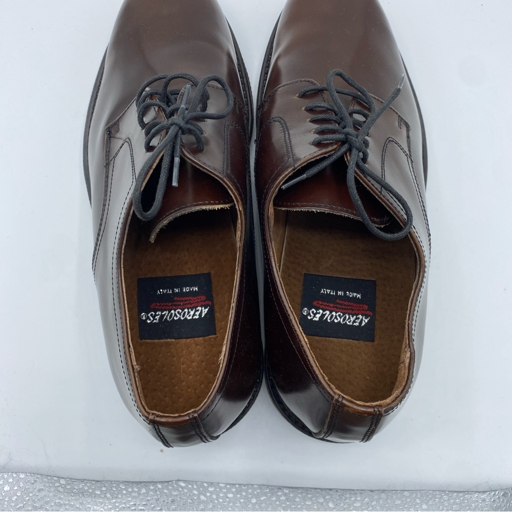 Aerosoles Brown Leather Round Toe Low Oxford Dress Shoe Mens 9.5 Made in Italy - Picture 2 of 9